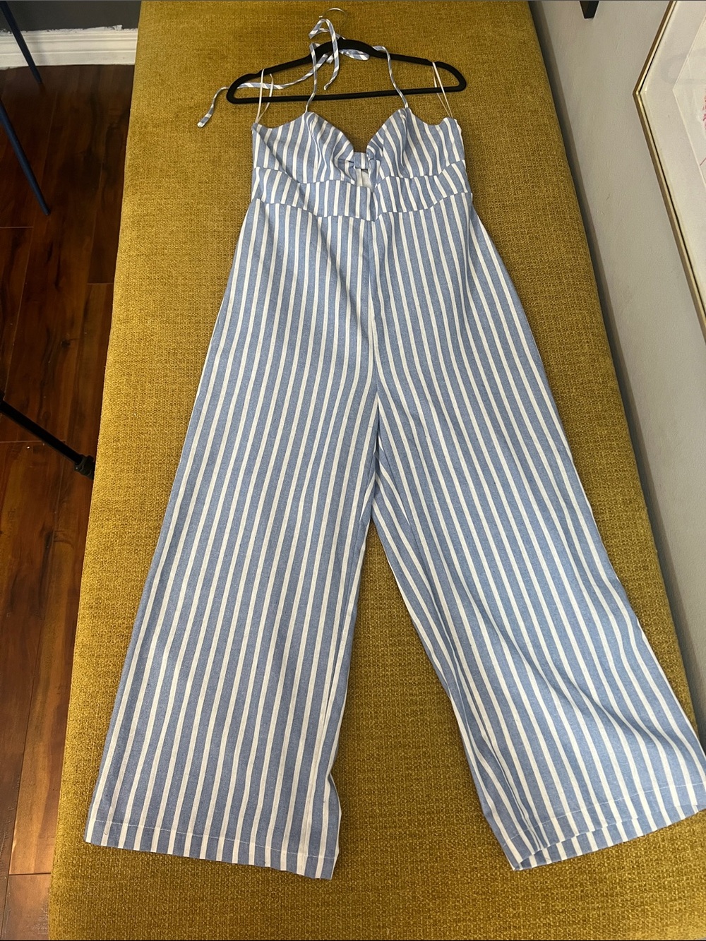 Aqua Blue & White Striped Wide-Leg Jumpsuit